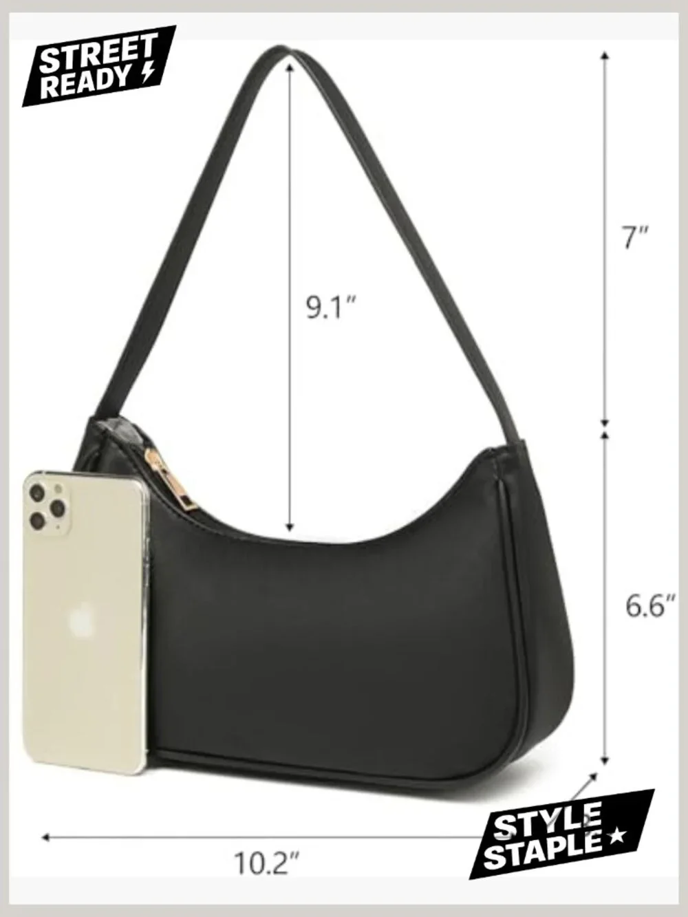 Vegan Leather Hobo Sling Tote Handbag with Zipper Closure - Retro Shoulder Bag - Picture 4 of 7